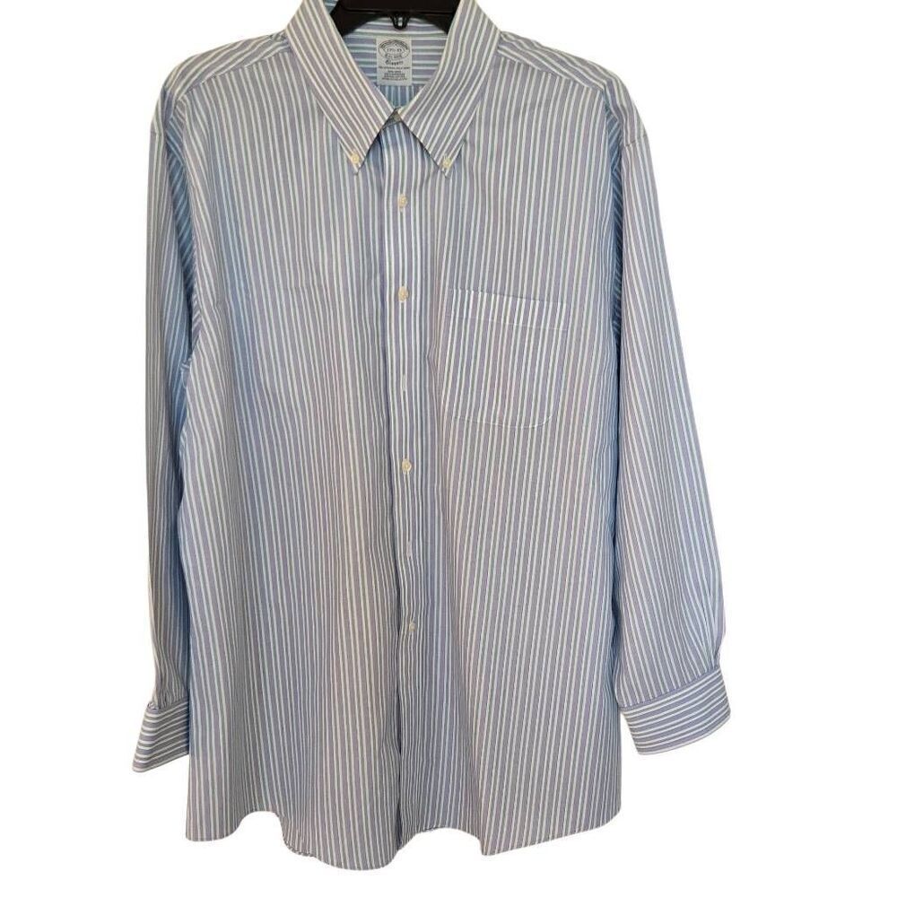 Brooks Brothers Mens Stripe Supima Cotton Classic Dress Shirt Blue White Sz 17.5